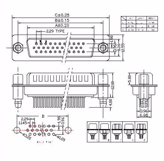 Three Row PCB Male D-SUB Connector